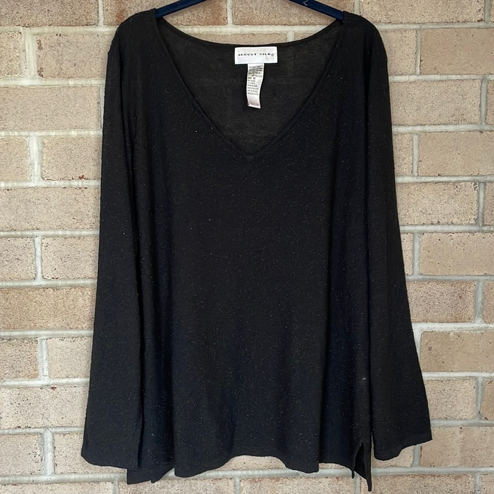 August Silk Black Metallic V-Neck Top